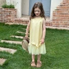 Emobebe Girls' vacation-style fairy-like princess sleeveless dress, children's yellow mesh patchwork vest dress Item Picture